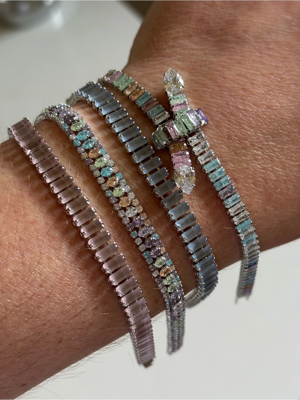 Multi-Color Pastel CZ Tennis Bracelet Stack - Women Jewelry